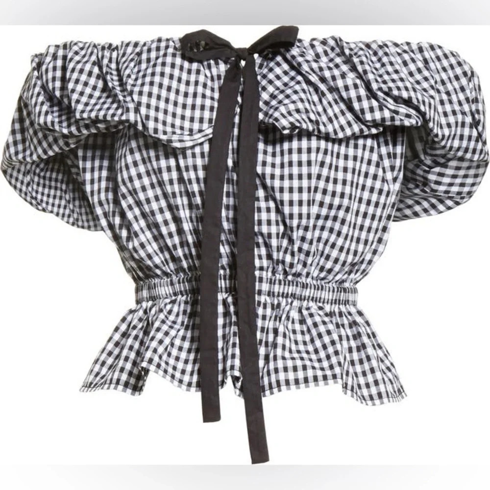 Rejina‎ Pyo Black & White Gingham Off-Shoulder Peplum Top